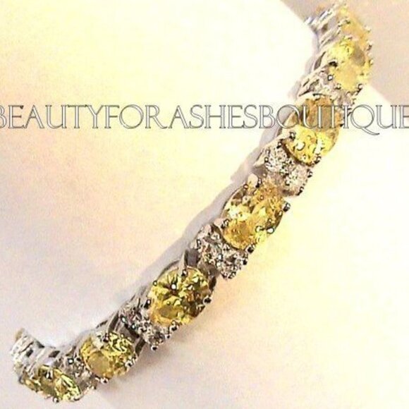 Beauty for Ashes Boutique Canary Yellow Cubic Zirconia  Cz Tennis Bracelet - Picture 2 of 4